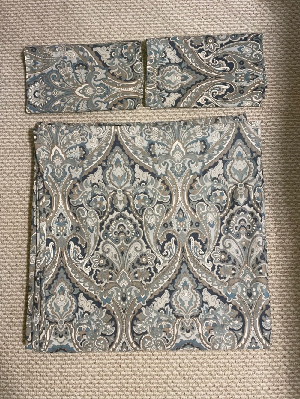 Pottery Barn McKenna Set Queen Duvet/2 Stand Shams Organic Percale Blue